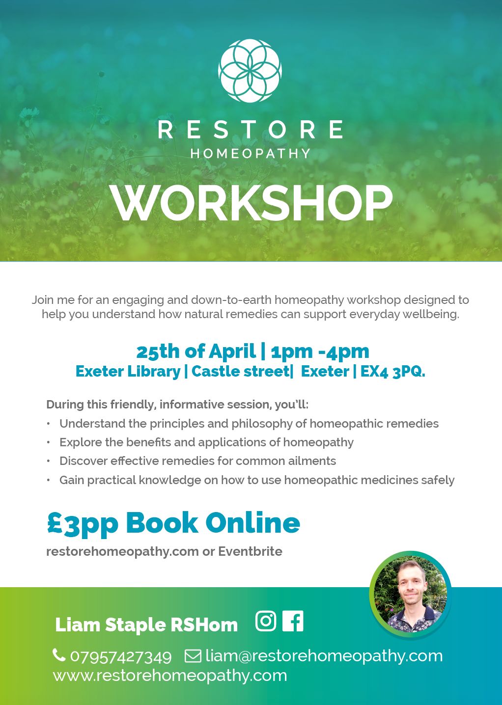 Homeopathy Workshop in Exeter | Liam Staple | Restore Homeopathy Exeter
